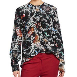 Derek Lam 10 Crosby Long Sleeve Floral Blouse With Ruffle Detail Placket Size 0